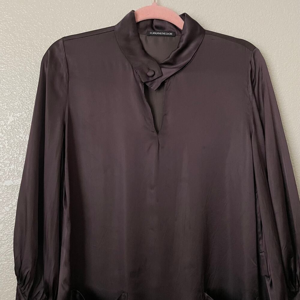 Scanlan Theodore Dress Womens Medium Brown Satin Mini Quiet Luxury Minimalist - Picture 4 of 14